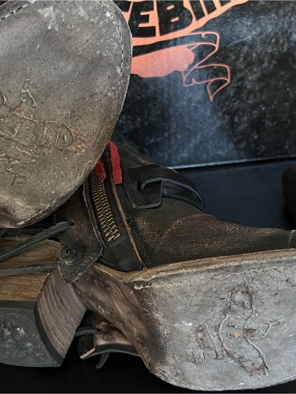 Freebird Crue Distressed Black Leather Ankle Boots with Brown Highlights - Picture 4 of 5